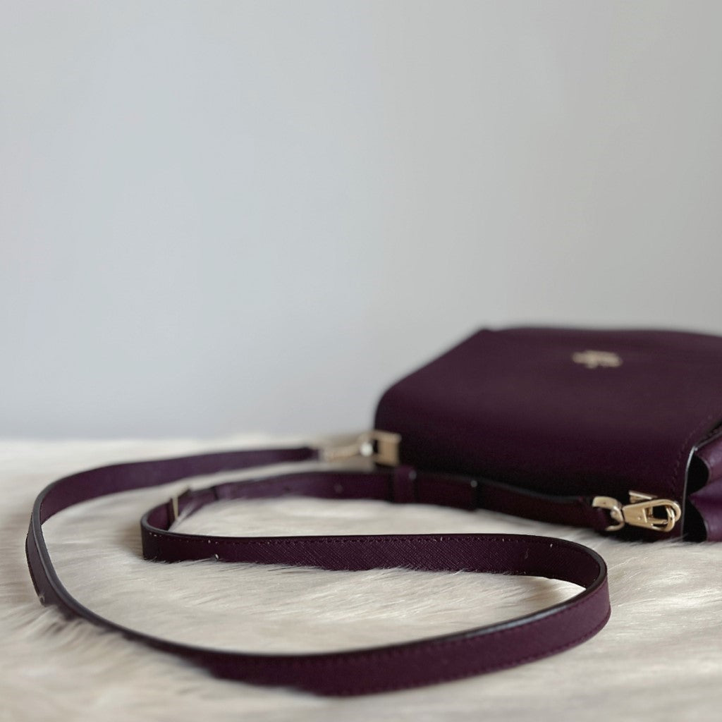 Kate Spade Plum Leather Front Logo Crossbody Shoulder Bag Excellent