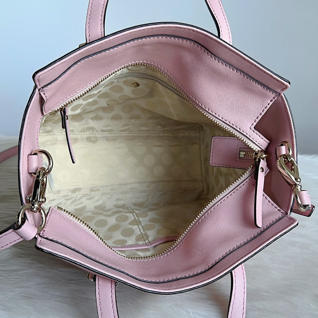 Kate Spade Pink Leather Front Logo 2 Way Shoulder Bag Excellent