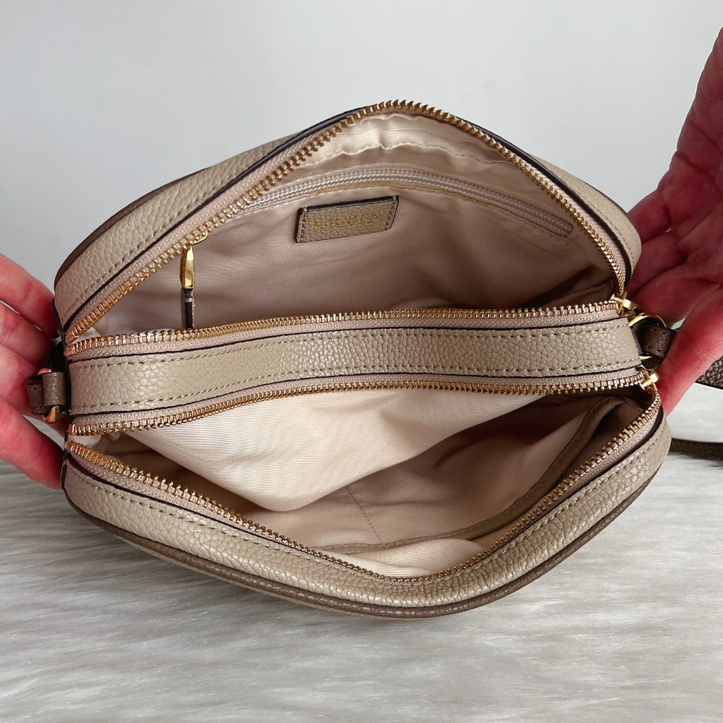 Ralph Lauren Mocca Leather Double Compartment Crossbody Shoulder Bag Like New