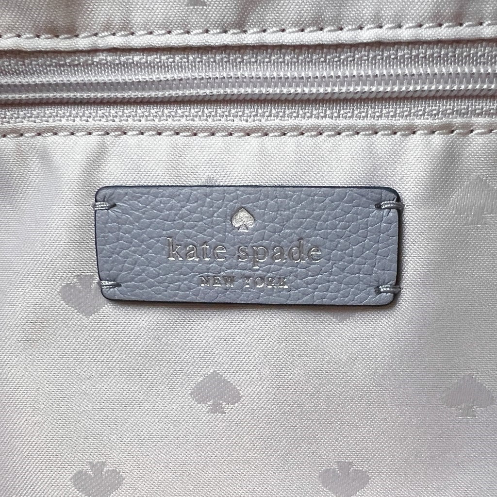 Kate Spade Grey Blue Leather Front Logo Carryall Shoulder Bag Excellent