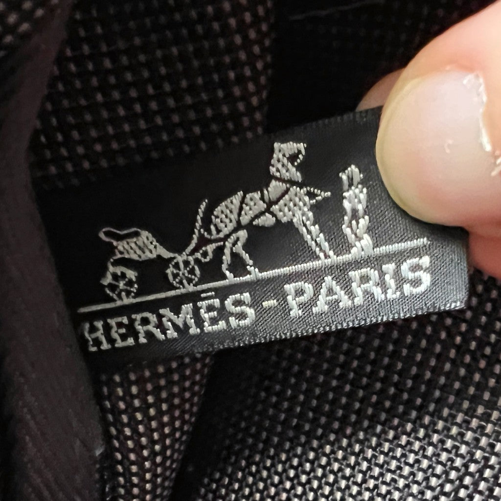 Hermes Grey Signature Stripe Detail Canvas Tote Bag Excellent