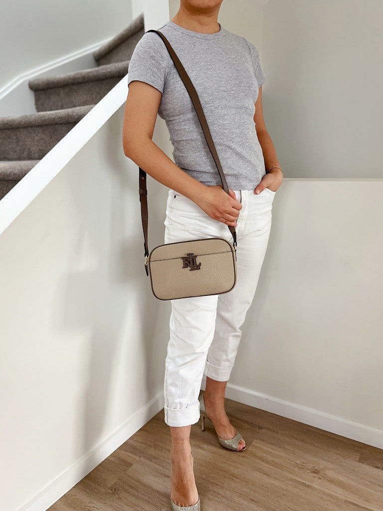 Ralph Lauren Mocca Leather Double Compartment Crossbody Shoulder Bag Like New
