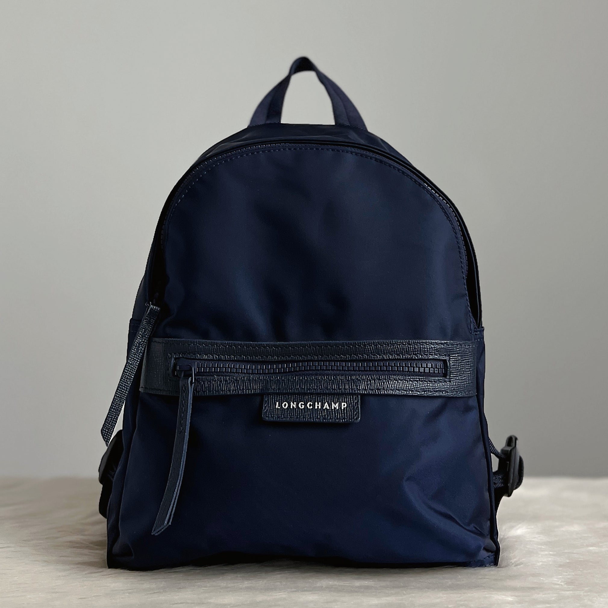 Longchamp Navy Front Logo Double Compartment Backpack Excellent