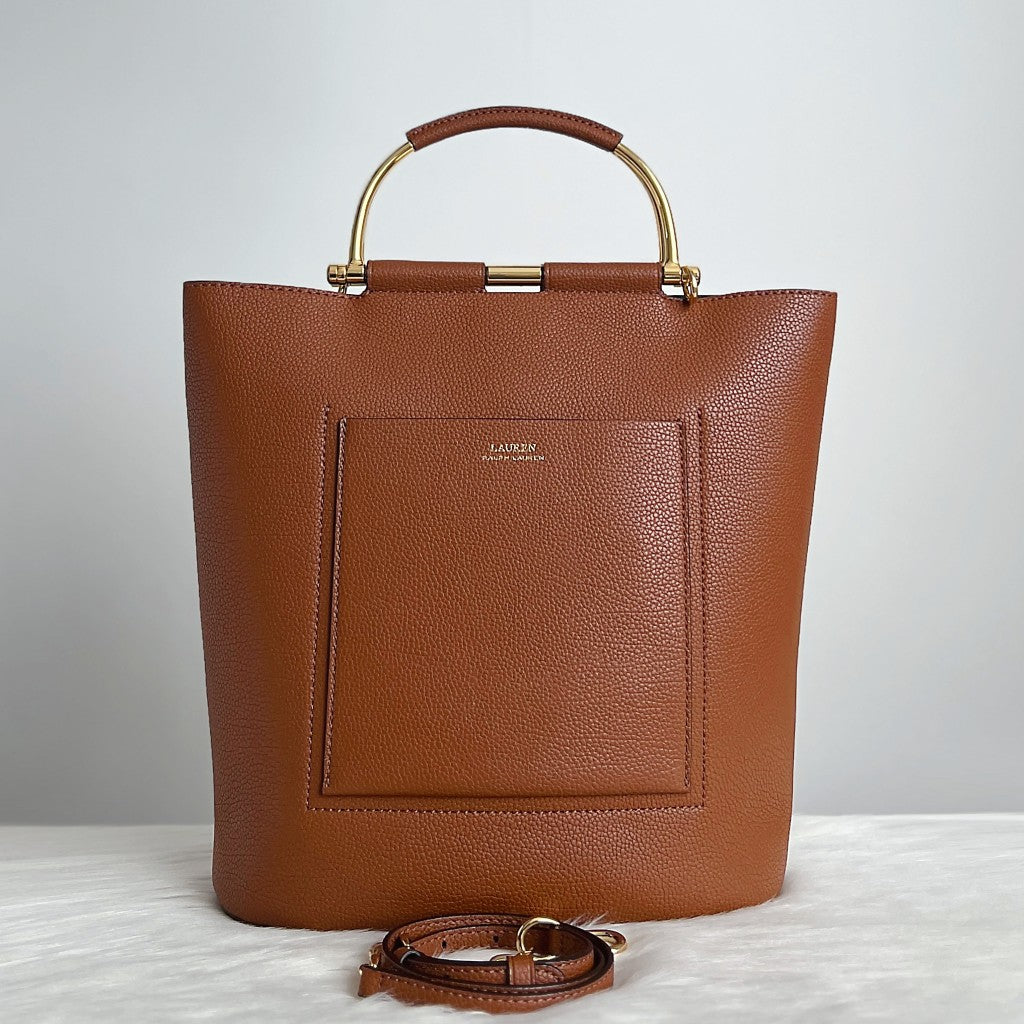 Ralph Lauren Caramel Leather Bucket 2 Way Shoulder Bag Like New