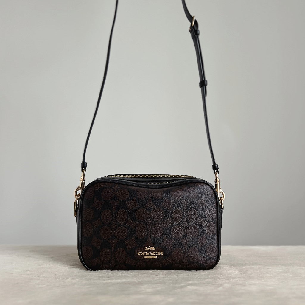 Coach Black Leather Monogram Double Compartment Crossbody Shoulder Bag Like New