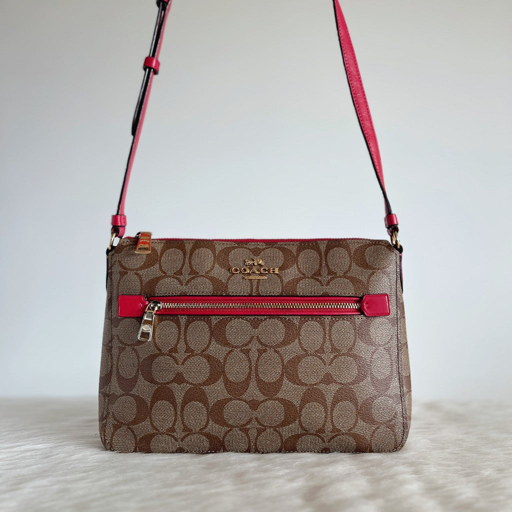 Coach Fuchsia Leather Monogram Front Logo Crossbody Shoulder Bag Excellent