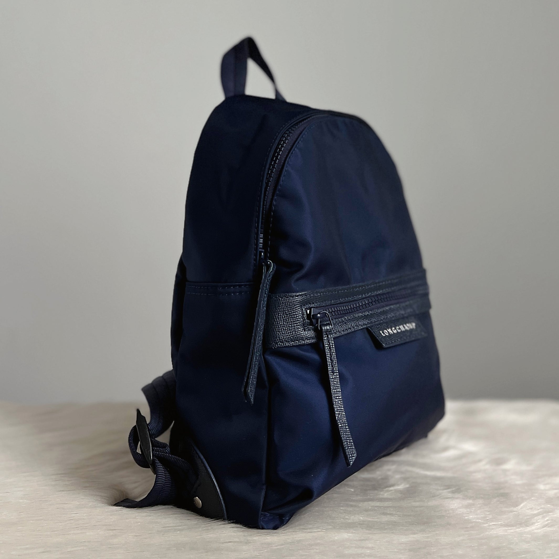 Longchamp Navy Front Logo Double Compartment Backpack Excellent