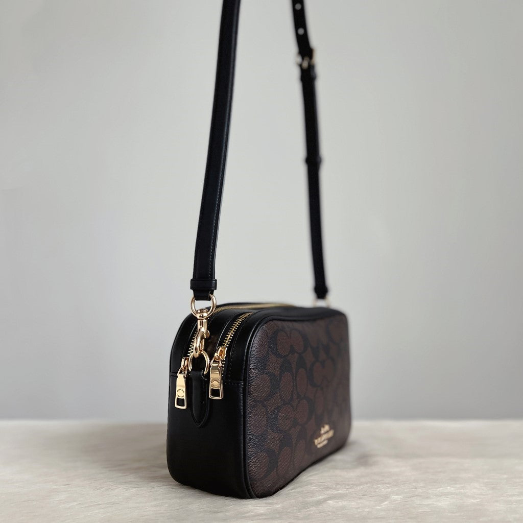 Coach Black Leather Monogram Double Compartment Crossbody Shoulder Bag Like New