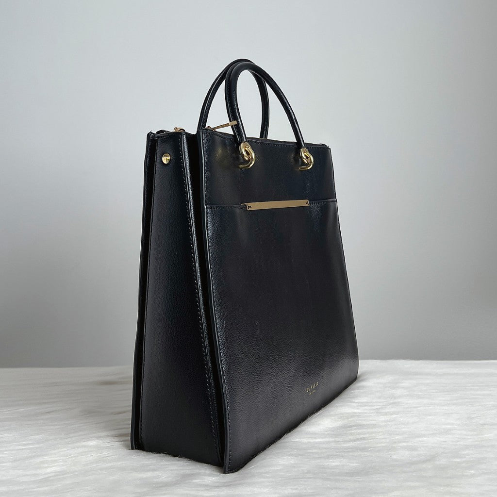 Ted Baker Black Leather Career Triple Compartment 2 Way Shoulder Bag Like New