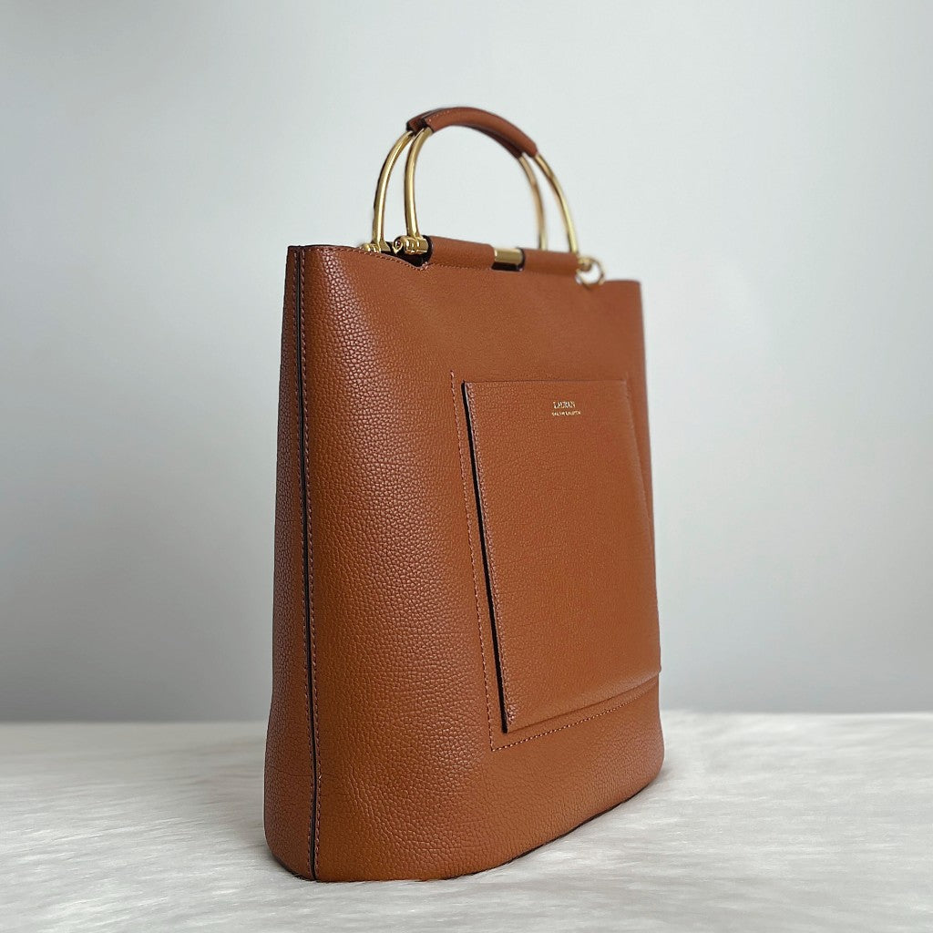 Ralph Lauren Caramel Leather Bucket 2 Way Shoulder Bag Like New