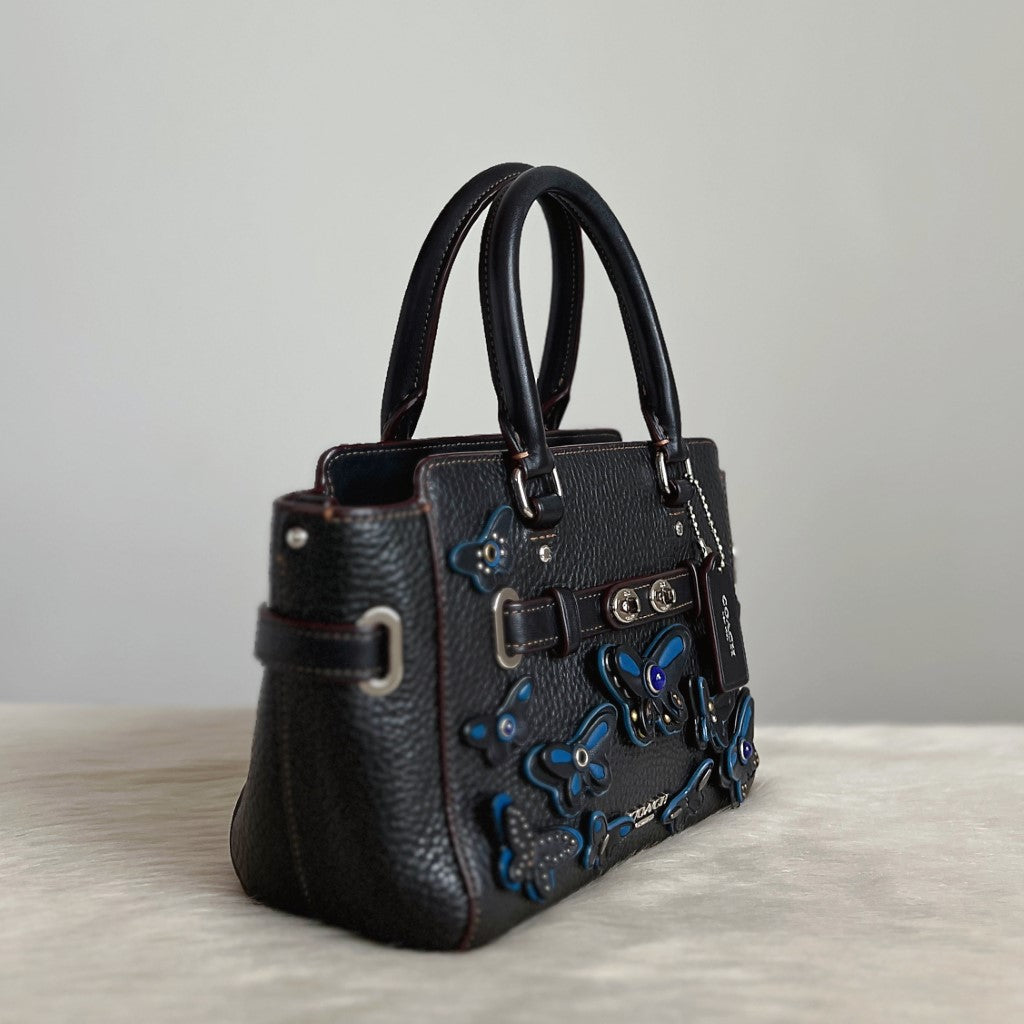Coach Black Leather Butterfly Detail Turn Lock Mini 2 Way Shoulder Bag Like New