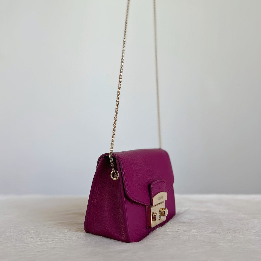 Furla Fuchsia Leather Metropolis Small Crossbody Shoulder Bag Excellent