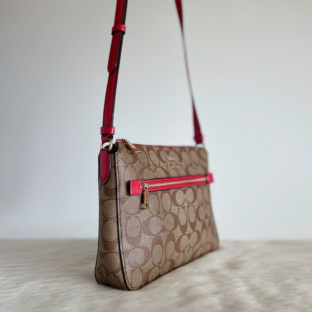 Coach Fuchsia Leather Monogram Front Logo Crossbody Shoulder Bag Excellent