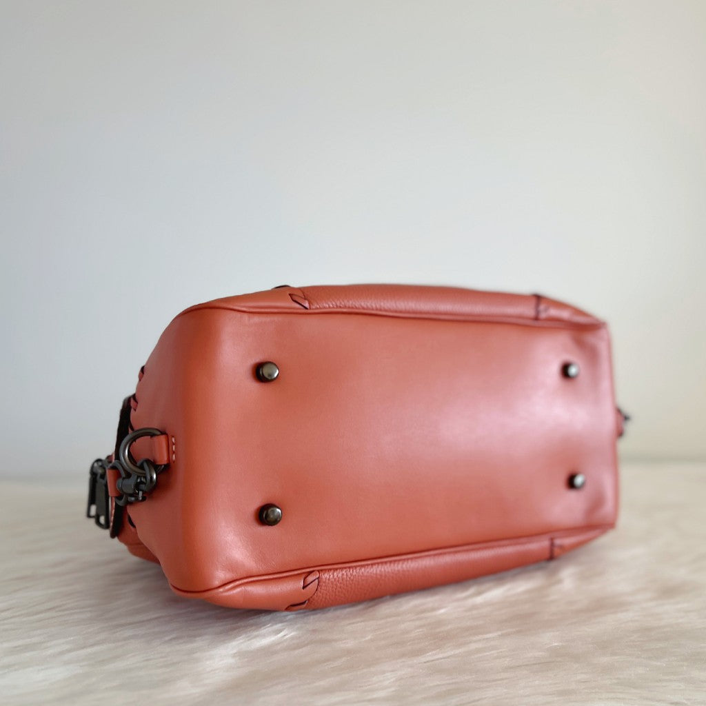 Coach Peach Leather Front Logo Boston 2 Way Shoulder Bag Like New