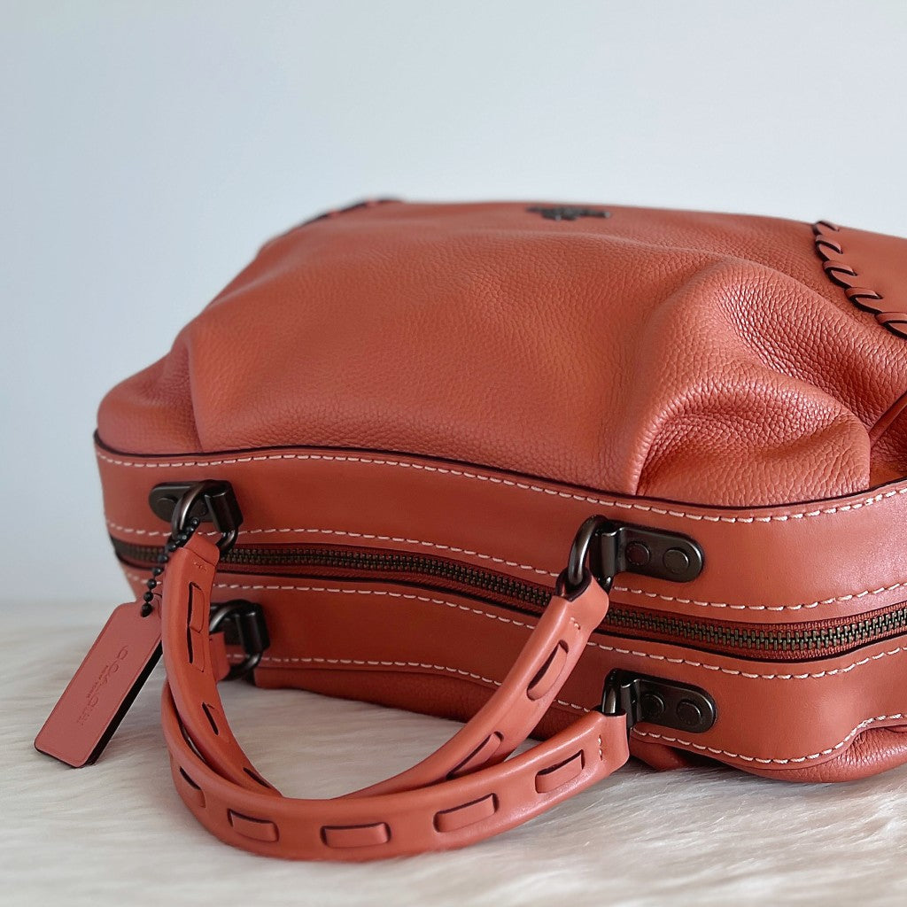 Coach Peach Leather Front Logo Boston 2 Way Shoulder Bag Like New