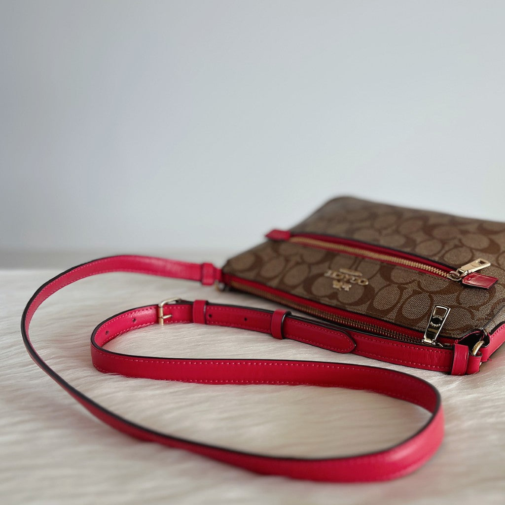 Coach Fuchsia Leather Monogram Front Logo Crossbody Shoulder Bag Excellent