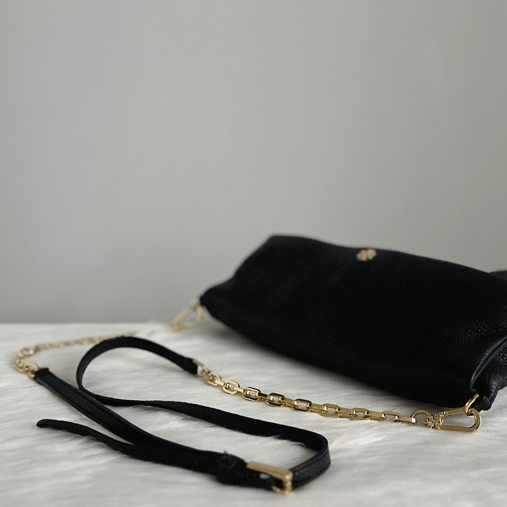 Tory Burch Black Leather Front Detail Chain Crossbody Shoulder Bag Like New