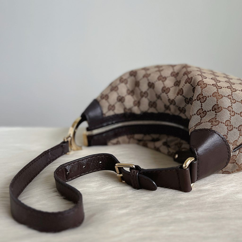 Gucci Chocolate Leather Signature Monogram Slouchy Shoulder Bag