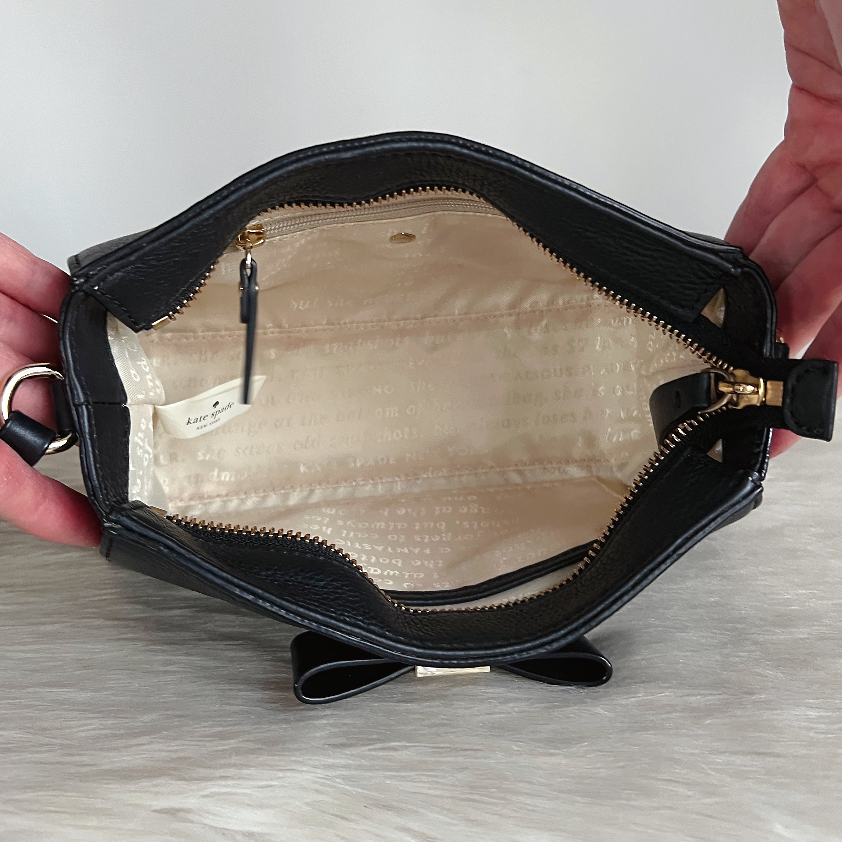 Kate Spade Black Leather Front Bow Detail Crossbody Shoulder Bag Like New