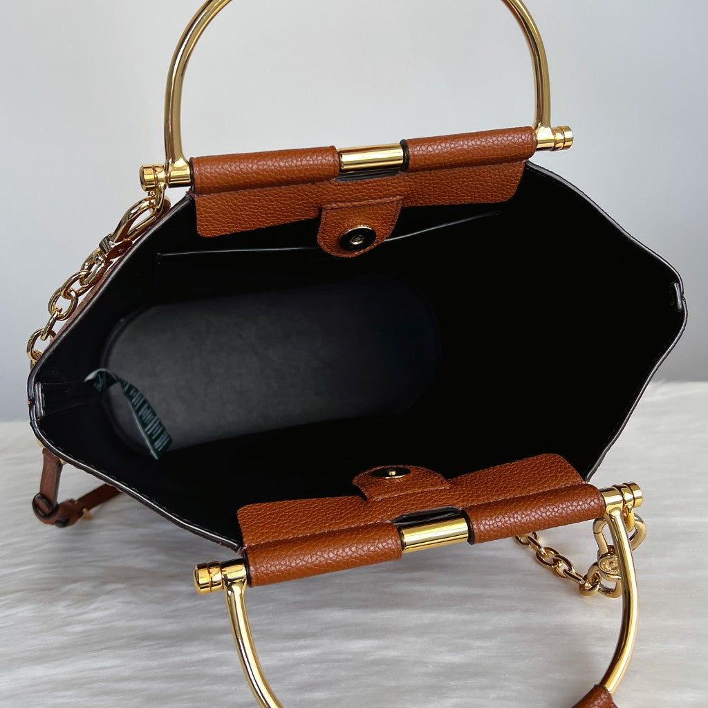 Ralph Lauren Caramel Leather Bucket 2 Way Shoulder Bag Like New
