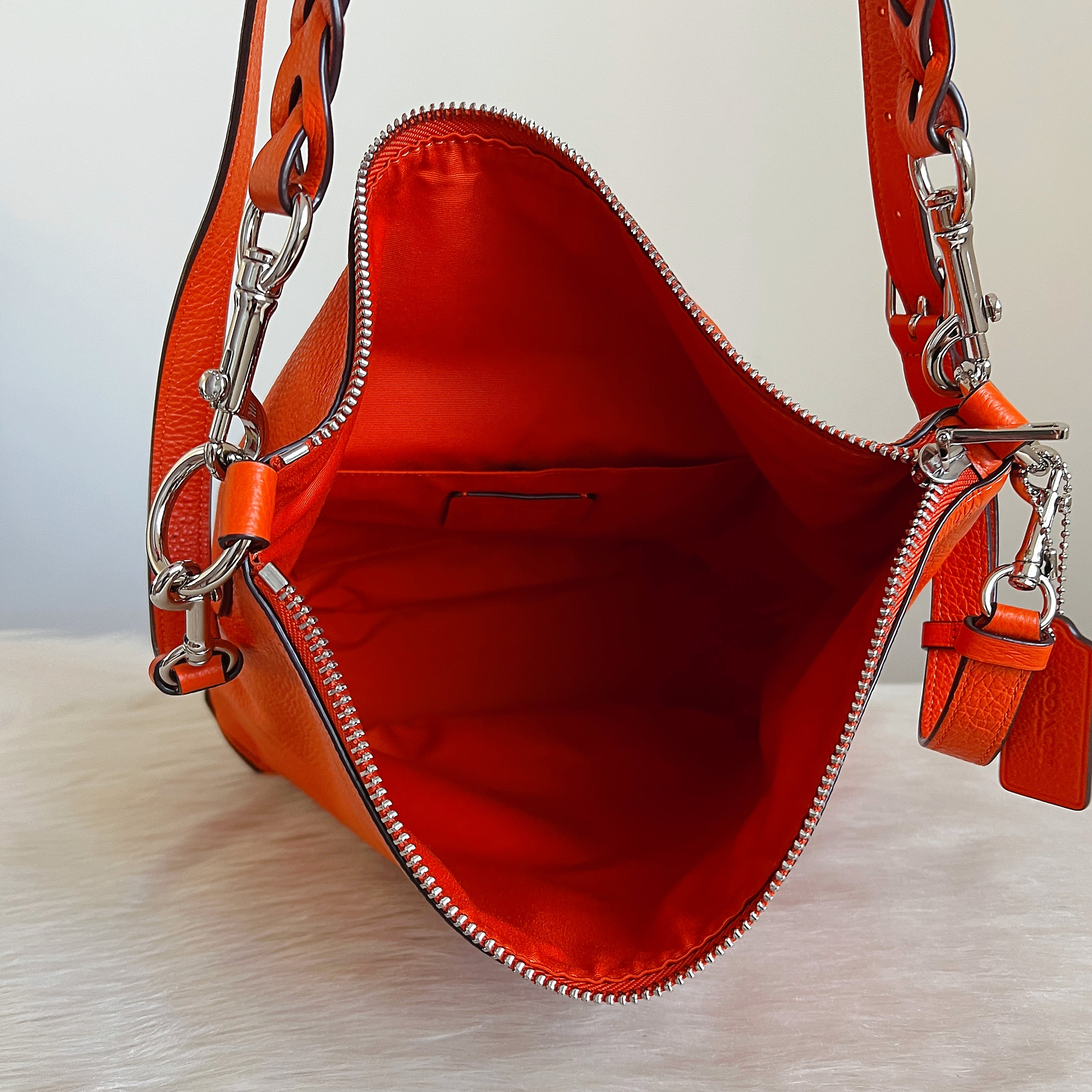 Coach Orange Leather Slouchy Bucket 2 Way Shoulder Bag Like New