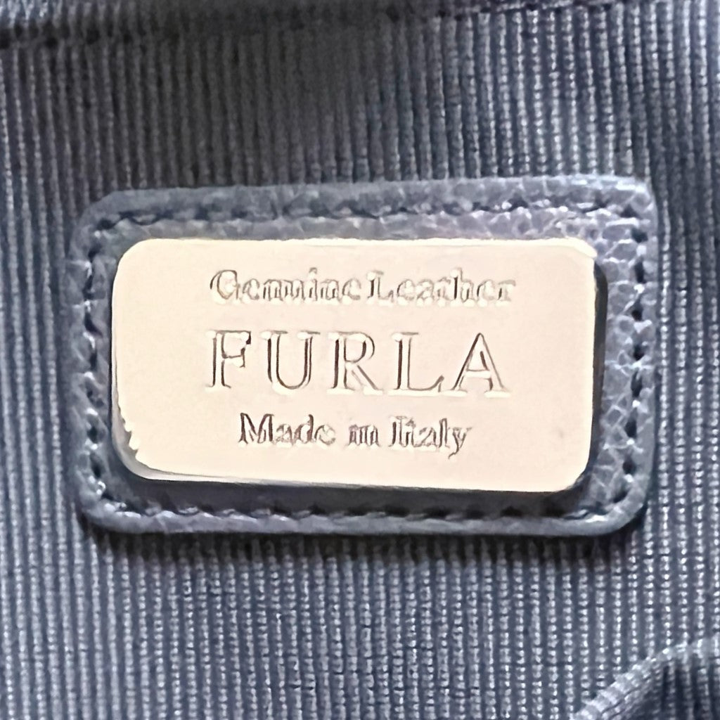 Furla Grey Leather Front Logo Triple Compartment Shoulder Bag Excellent