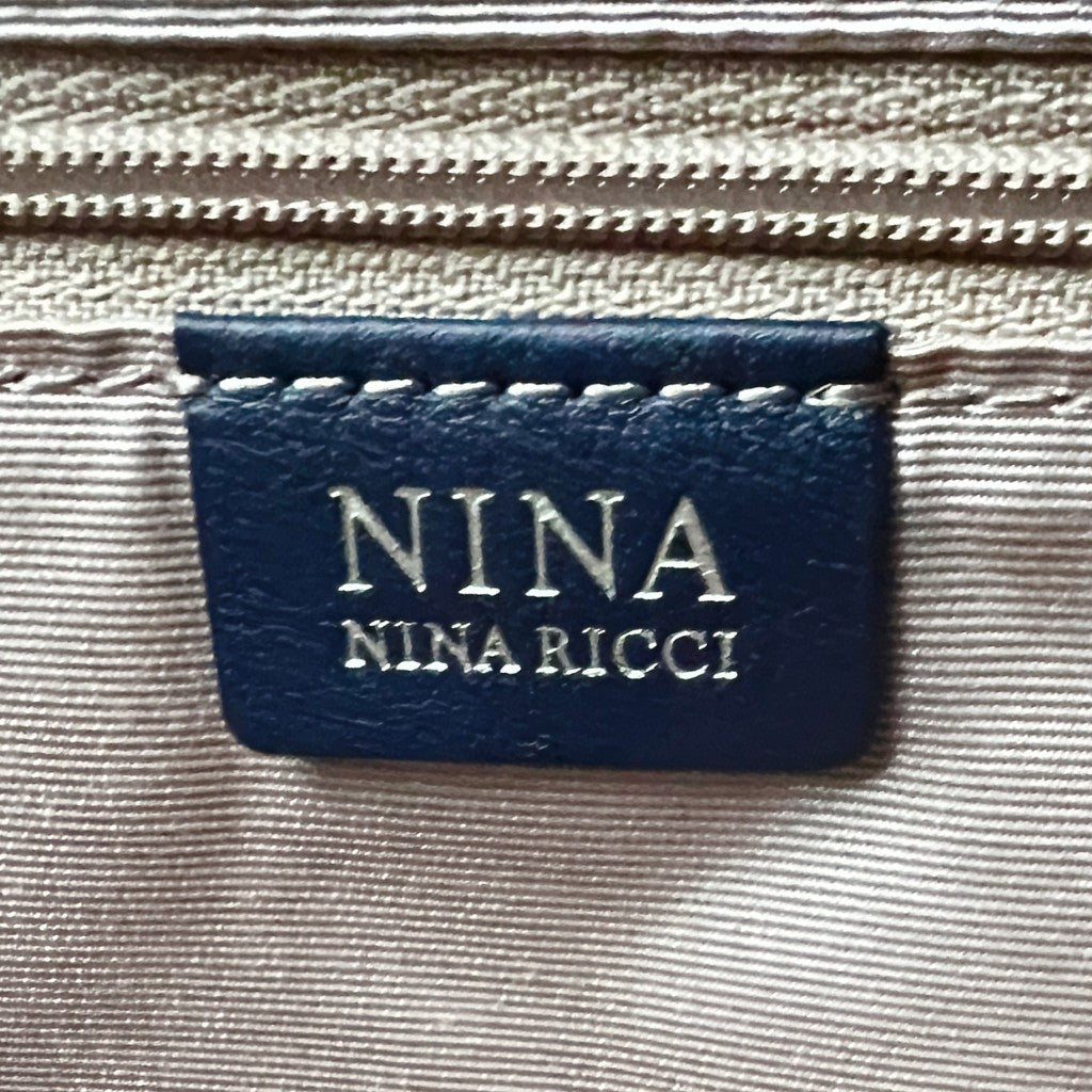 Nina Ricci Navy Leather Triple Compartment Career Shoulder Bag Like New