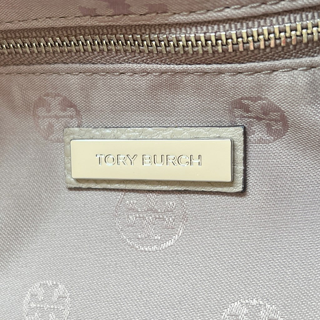 Tory Burch Taupe Leather Tassel Charm Triple Compartment Shoulder Bag Like New