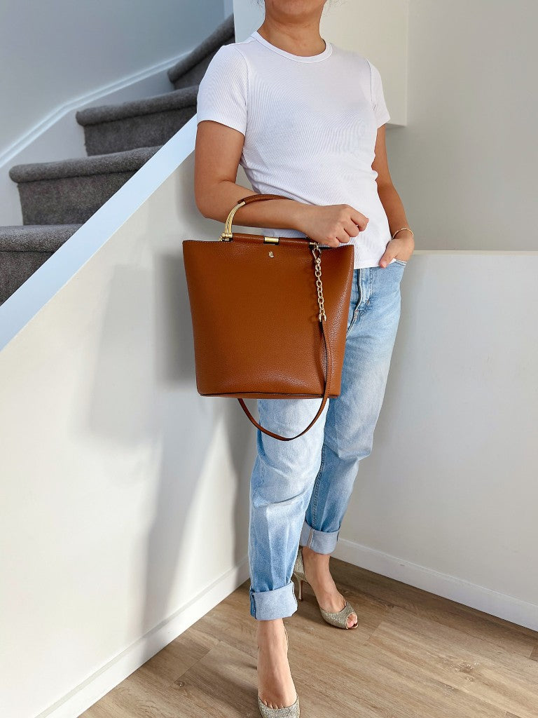 Ralph Lauren Caramel Leather Bucket 2 Way Shoulder Bag Like New