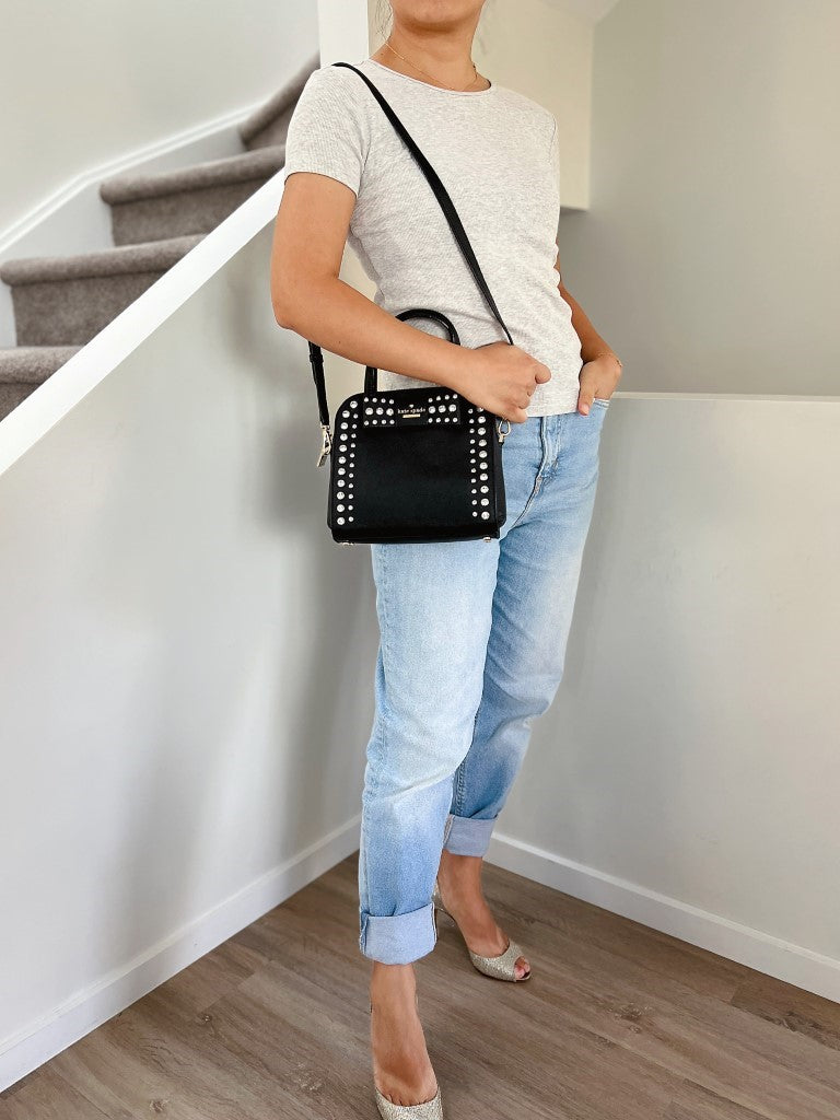 Kate Spade Black Leather Rhinestone Detail 2 Way Shoulder Bag Excellent