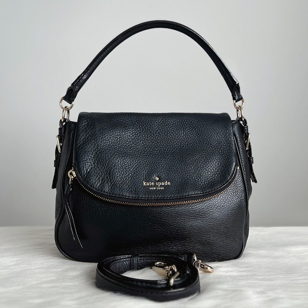 Kate Spade Black Leather Zipped Flap 2 Way Shoulder Bag Excellent