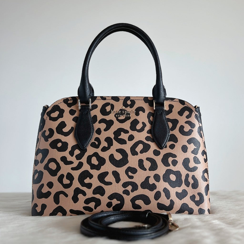Kate Spade Black Leather Leopard Print 2 Way Shoulder Bag Like New