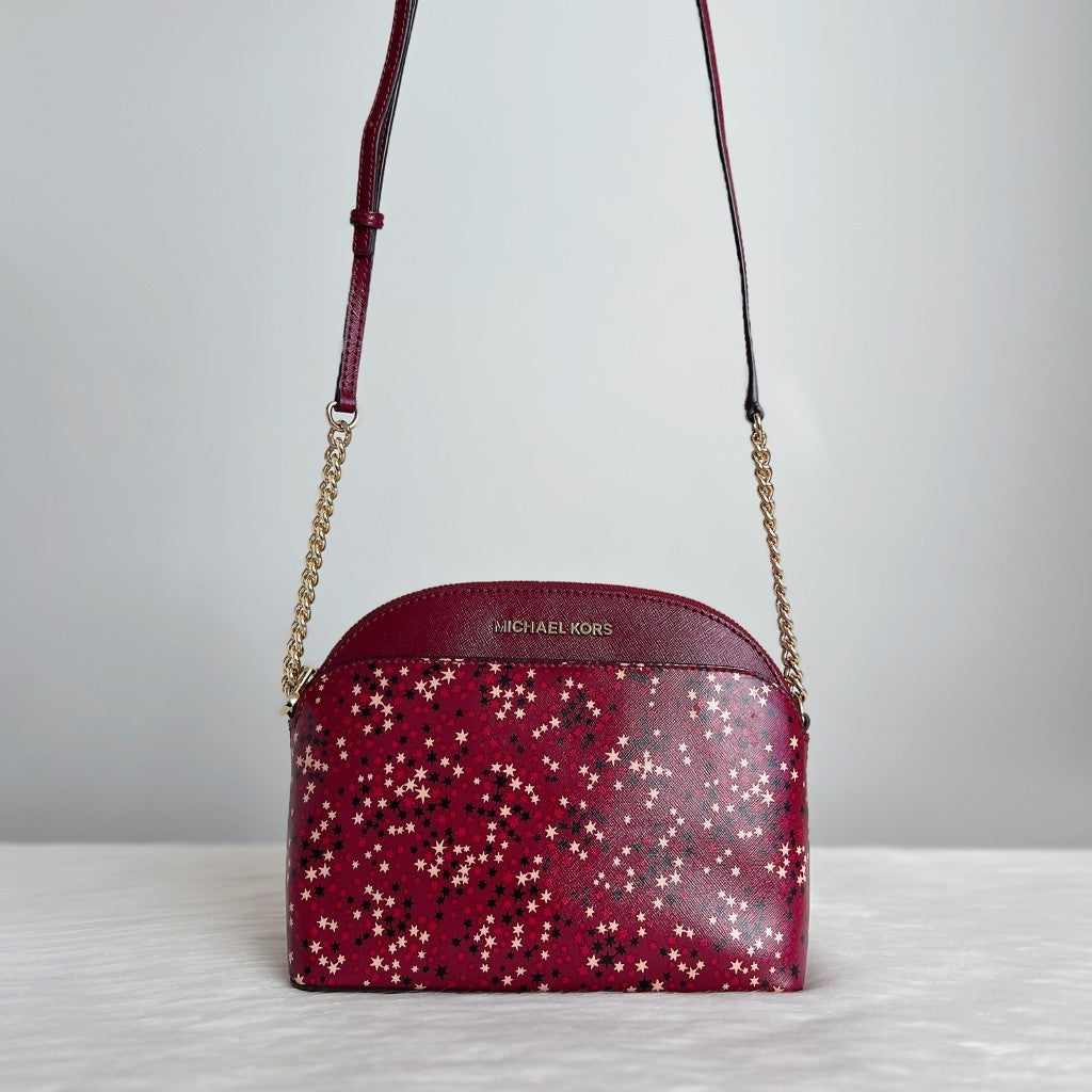 Michael Kors Maroon Leather Star Pattern Crossbody Shoulder Bag Like New