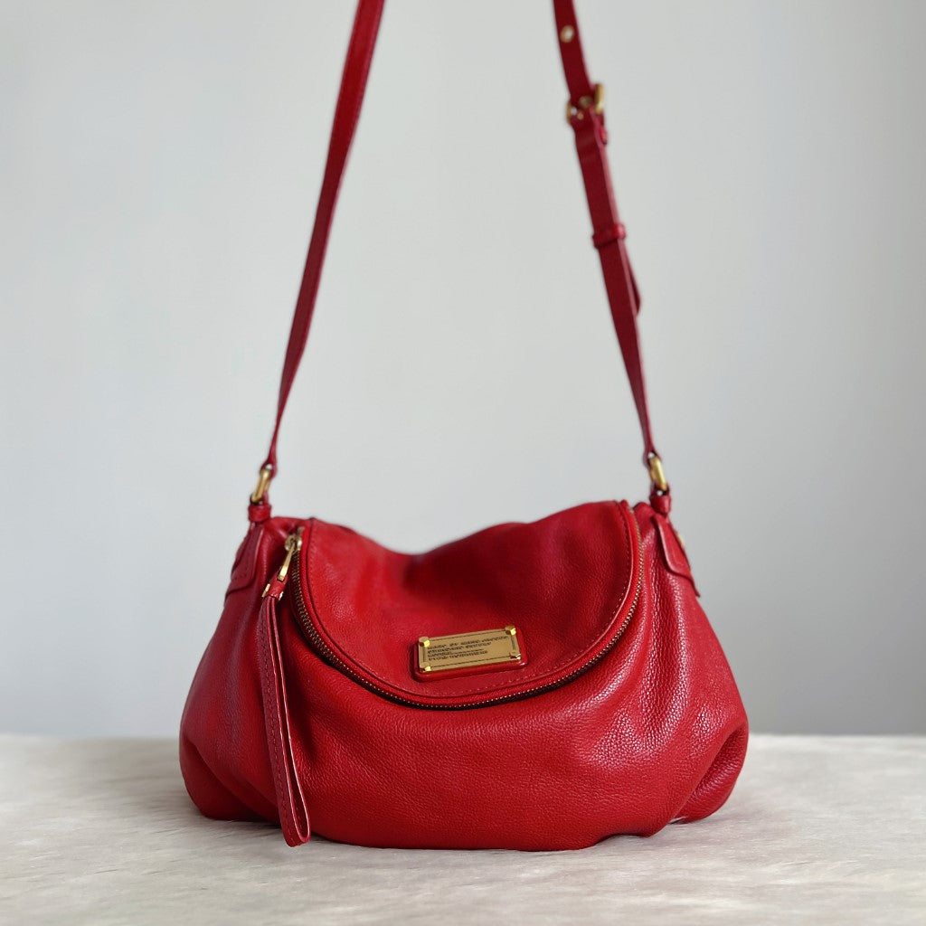 Marc Jacobs Red Leather Front Logo Zip Flap Crossbody Shoulder Bag Excellent