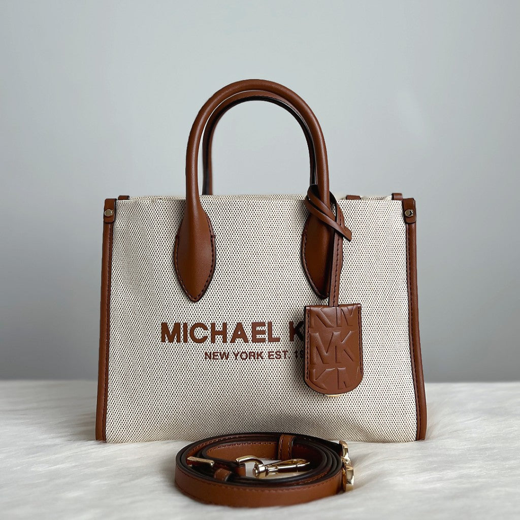 Michael Kors Caramel Leather Front Logo Book Tote 2 Way Shoulder Bag Excellent