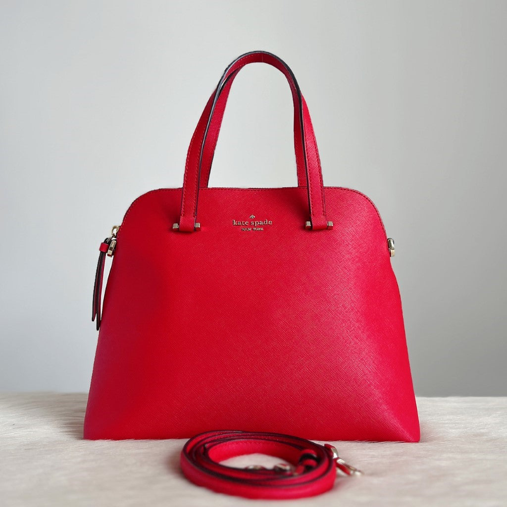 Kate Spade Red Leather Front Logo 2 Way Shoulder Bag Like New