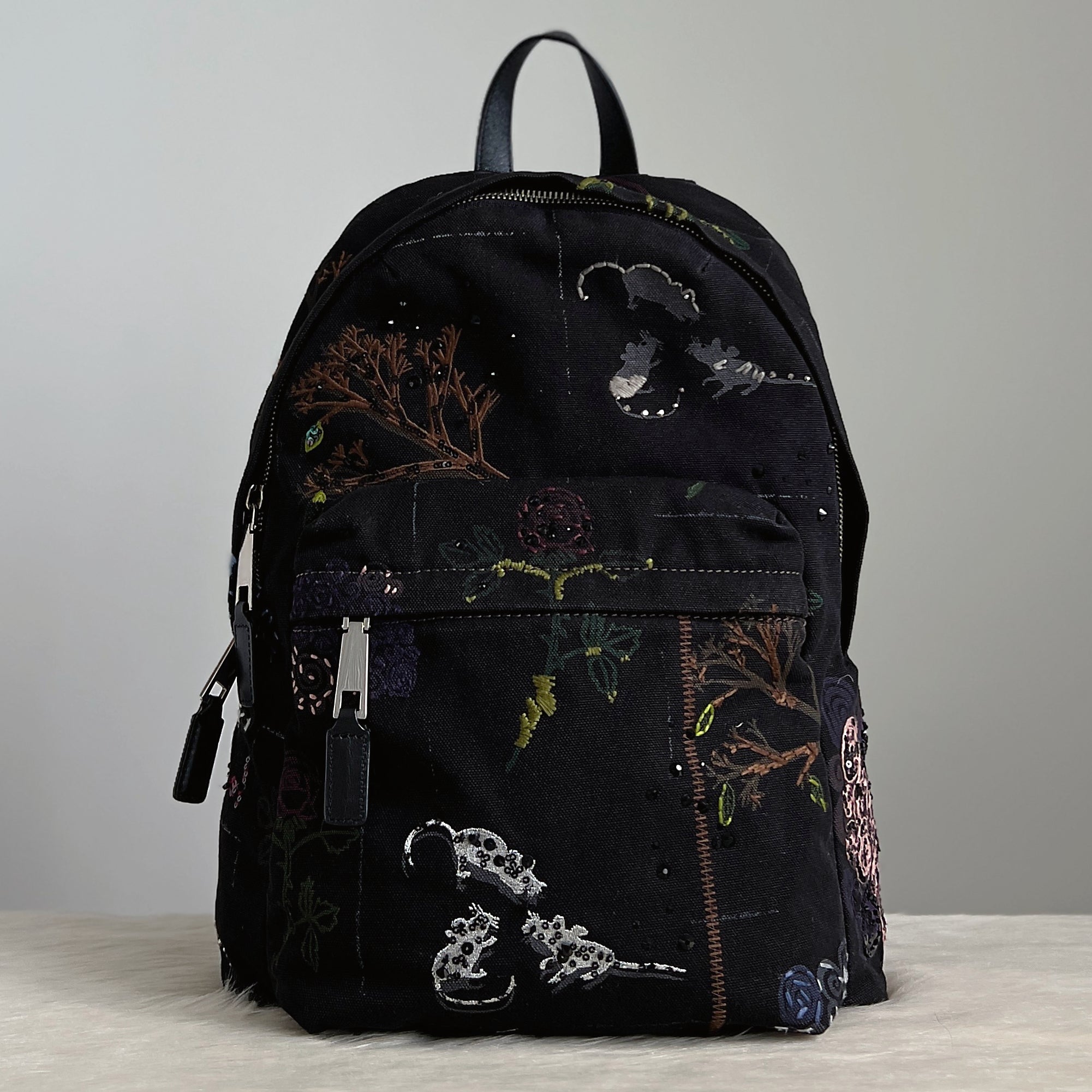 Marc Jacobs Black Canvas Floral Pattern Detail Large Backpack