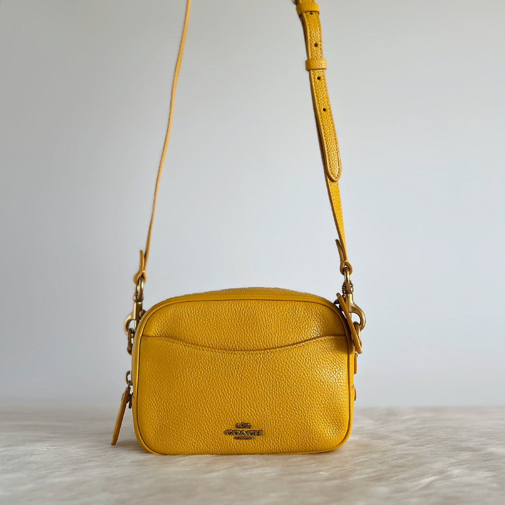 Coach Yellow Leather Front Logo Small Crossbody Shoulder Bag Like New