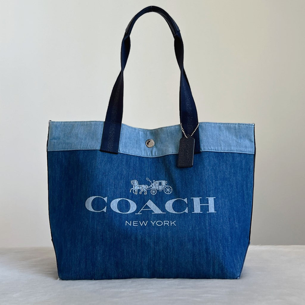 Coach Denim Front Logo Carryall Large Shoulder Bag Excellent