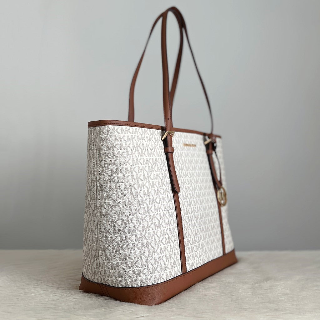 Michael Kors Caramel Leather Monogram MK Charm Large Shoulder Bag Like New