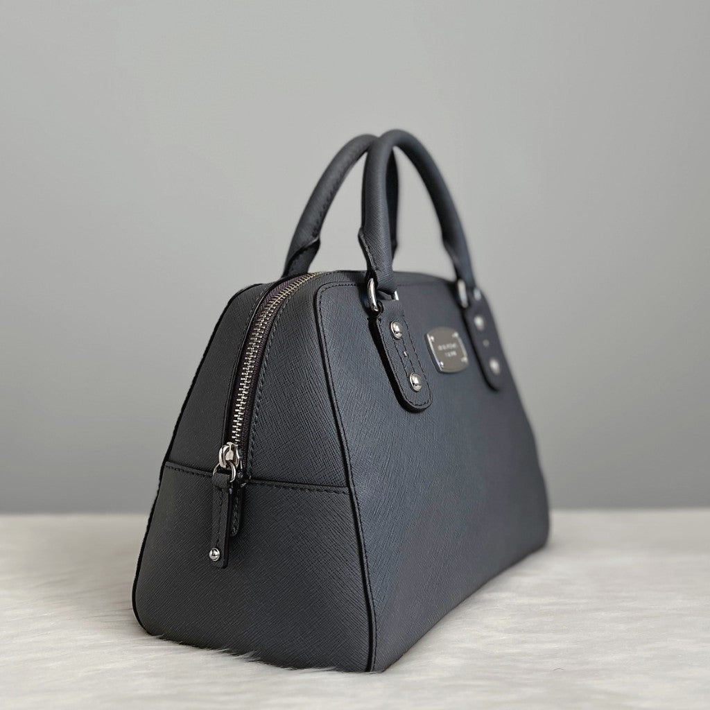 Michael Kors Grey Leather MK Charm Boston Shoulder Bag Excellent