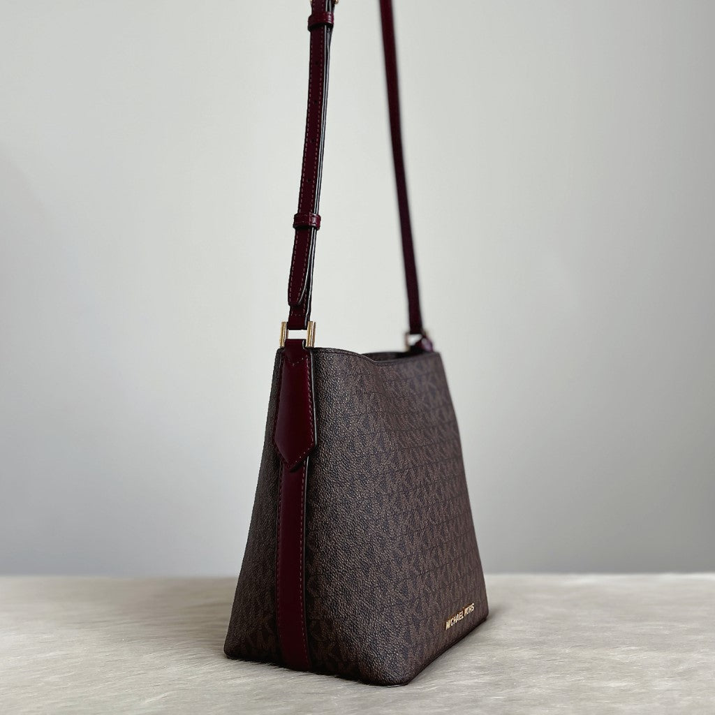 Michael Kors Plum Leather Monogram Bucket Crossbody Shoulder Bag Like New