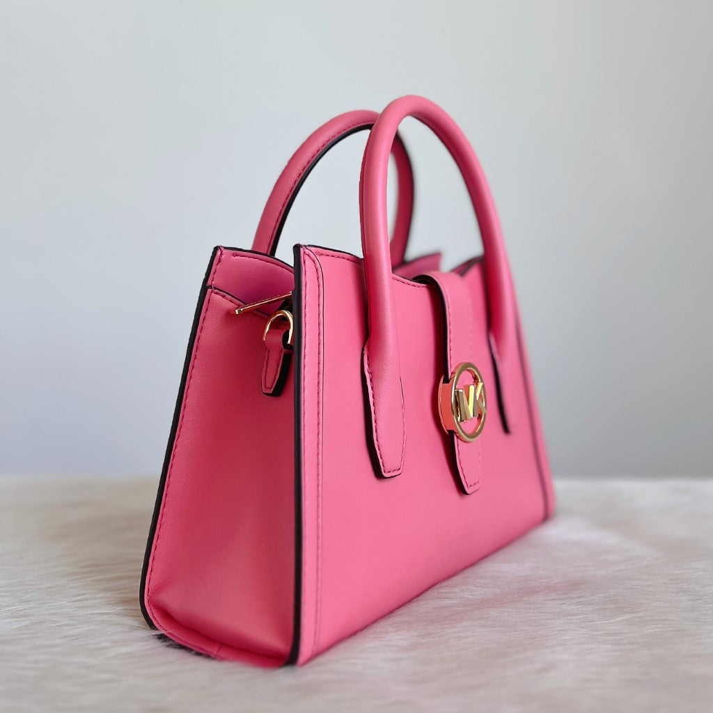 Michael Kors Pink Leather MK Buckle Triple Compartment 2 Way Shoulder Bag Like New