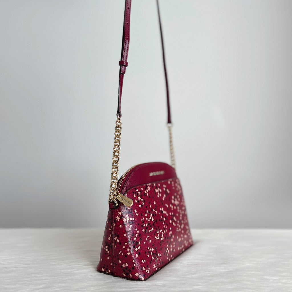 Michael Kors Maroon Leather Star Pattern Crossbody Shoulder Bag Like New