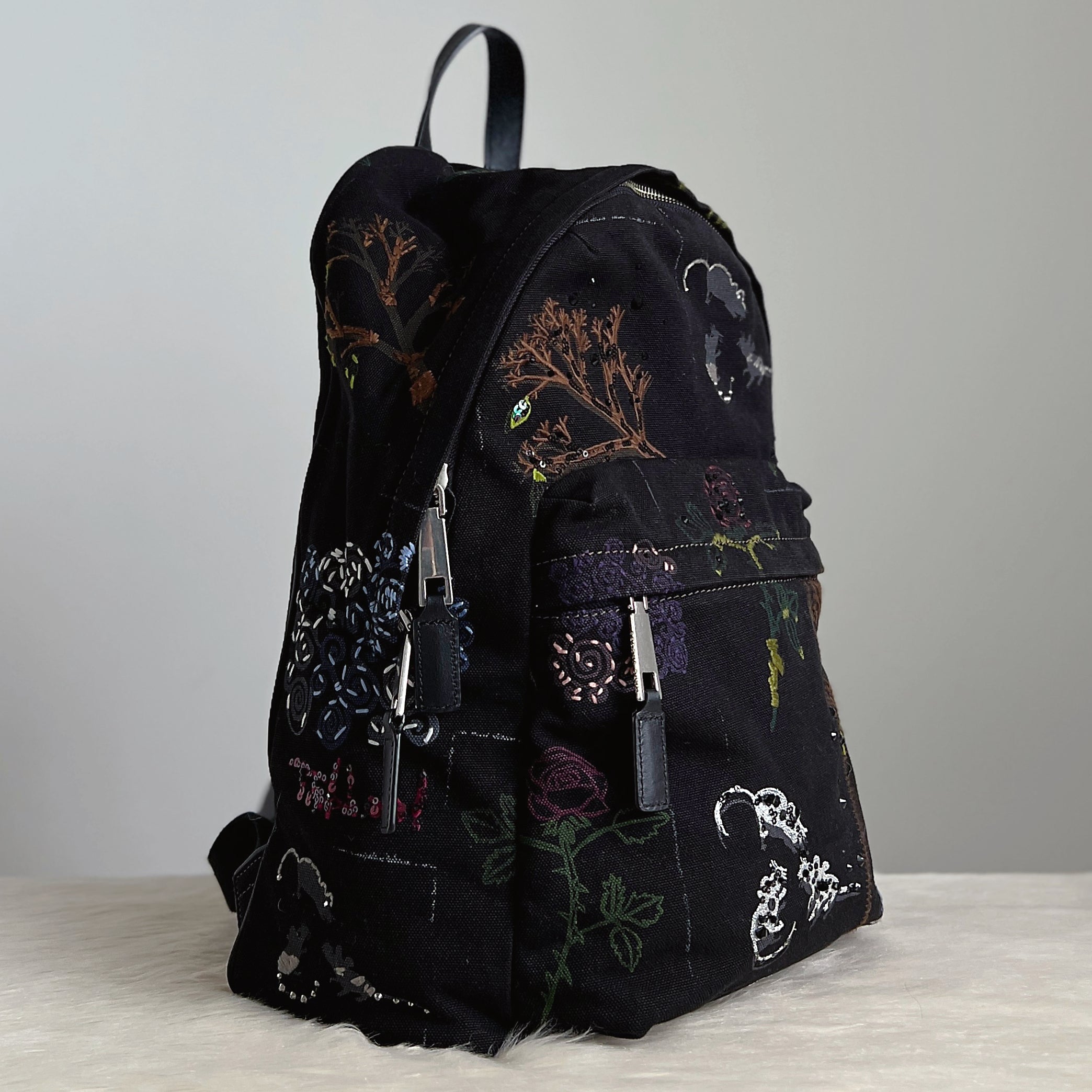 Marc Jacobs Black Canvas Floral Pattern Detail Large Backpack