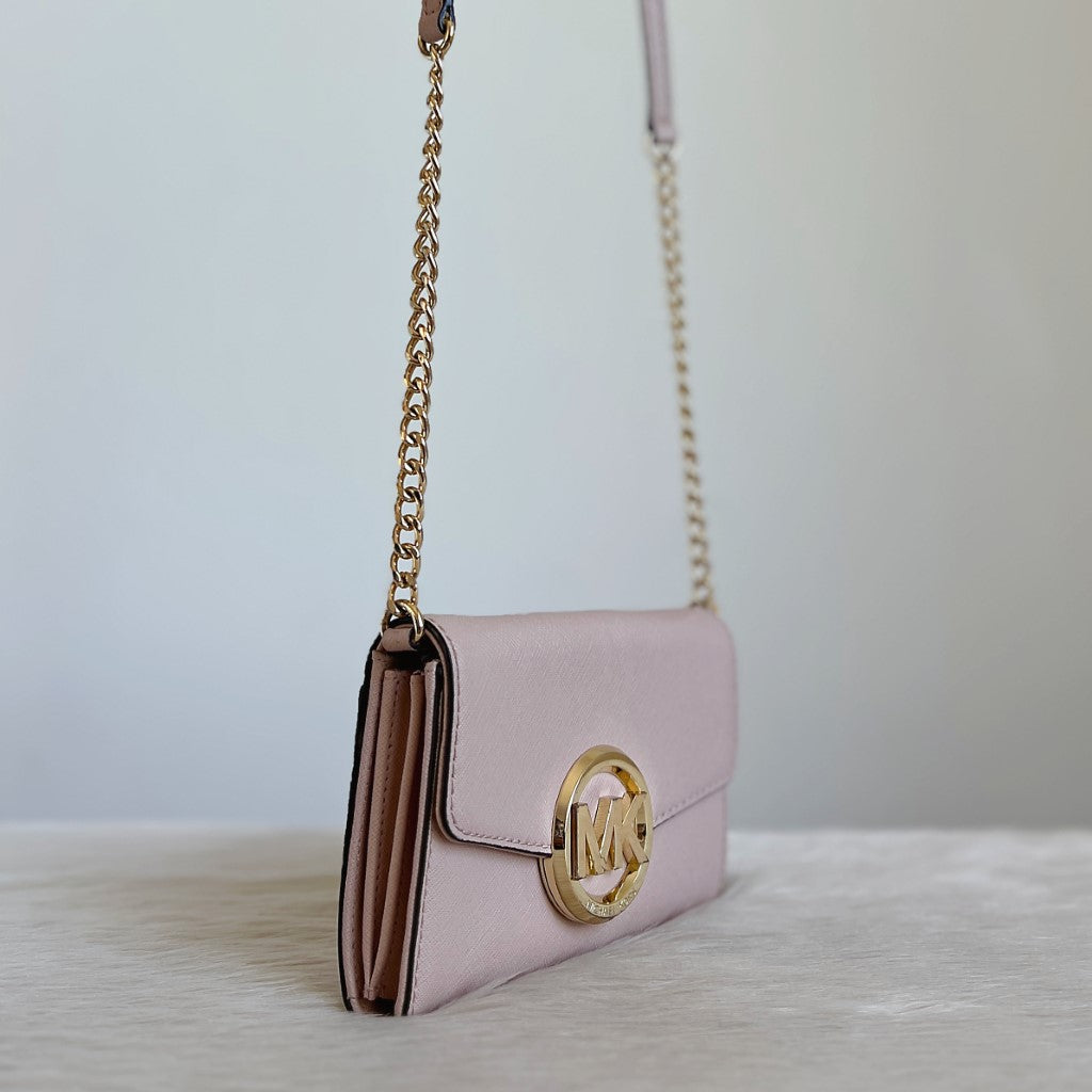 Michael Kors Pink Leather Gold Chain Detail Crossbody Shoulder Bag