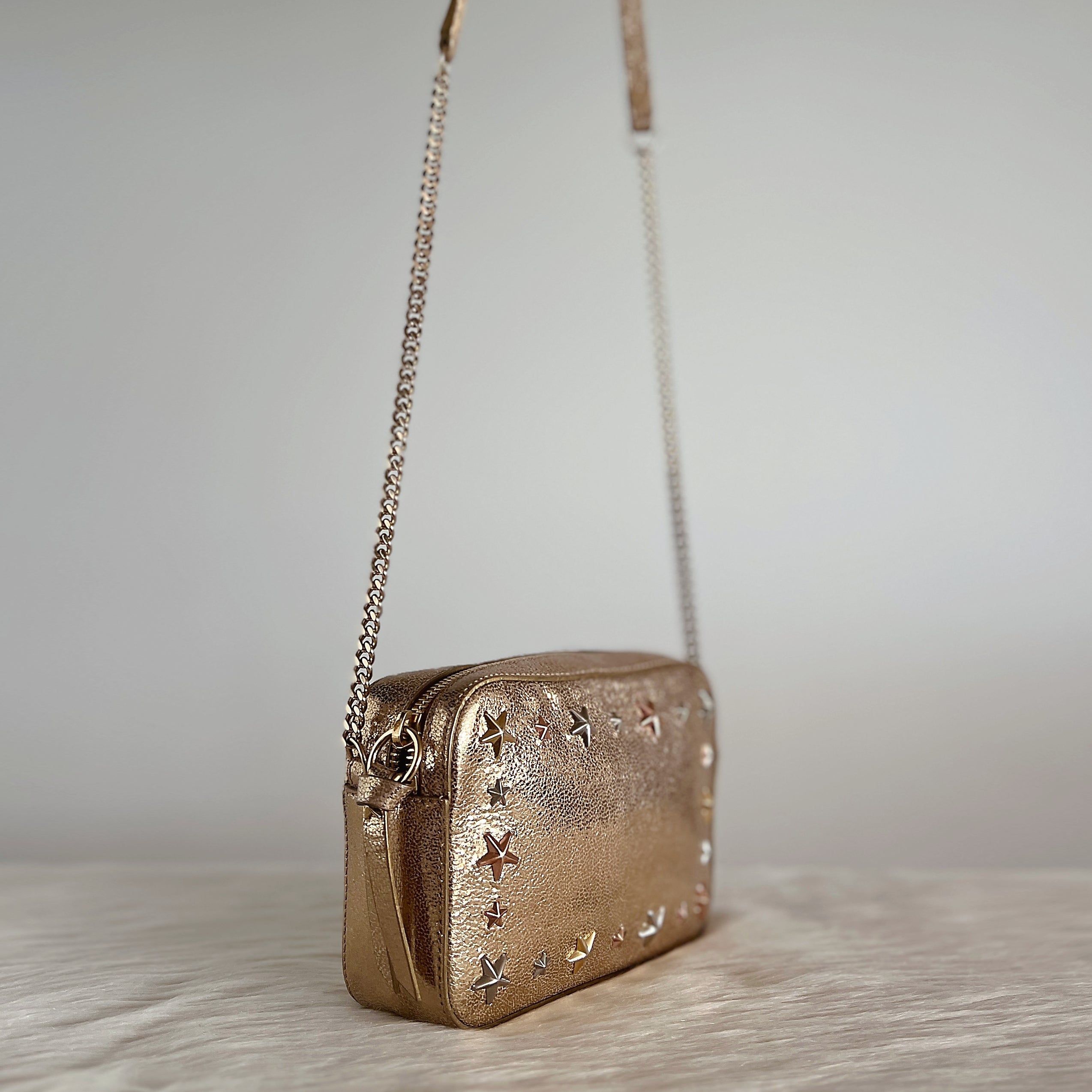 Jimmy Choo Metallic Gold Leather Star Detail Crossbody Shoulder Bag Excellent