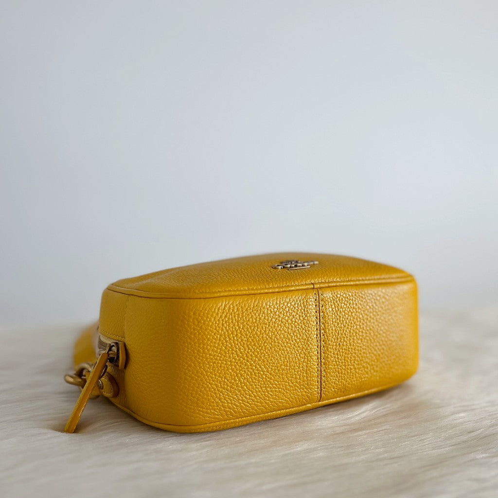 Coach Yellow Leather Front Logo Small Crossbody Shoulder Bag Like New