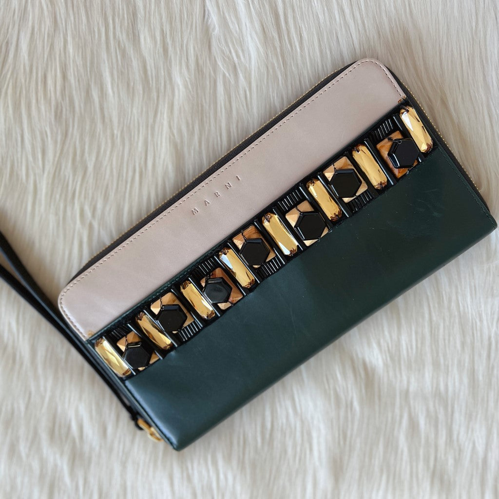 Marni Tri-Tone Leather Front Detail Wrist Strap Clutch Bag