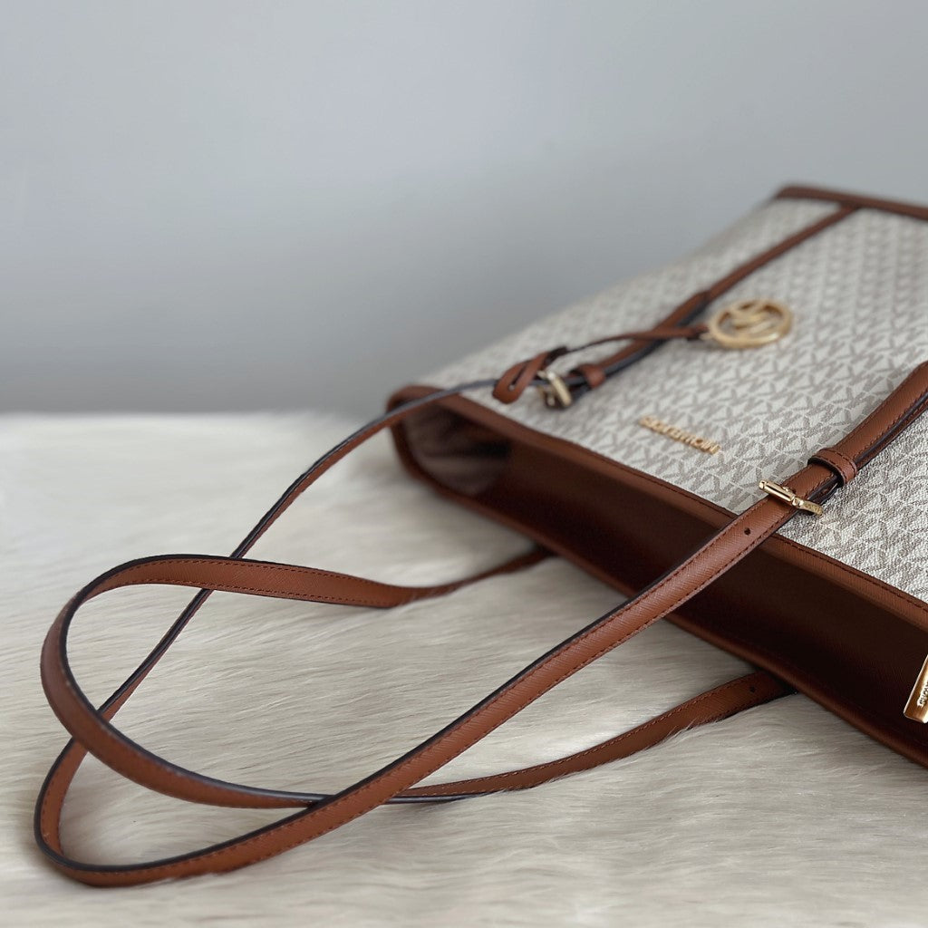 Michael Kors Caramel Leather Monogram MK Charm Large Shoulder Bag Like New